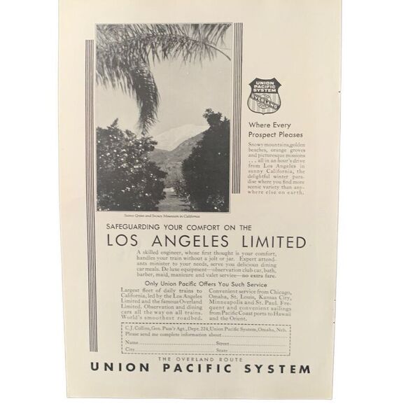 Vintage 1931 Union Pacific System Los Angeles Limited Ad Advertisement - Picture 2 of 4